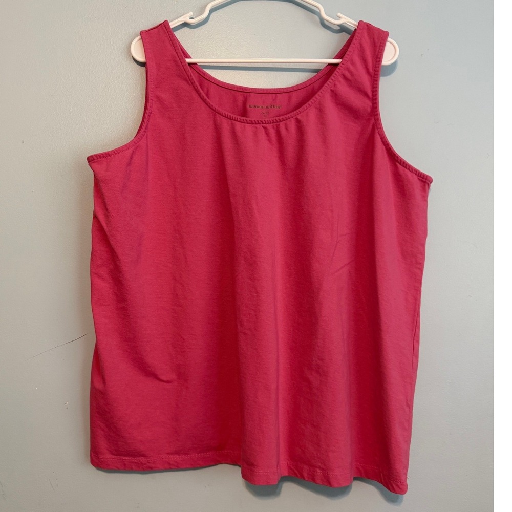 Woman Within 1X 22/24 Pink Scoop Neck Tank Top Cotton Blend Sleeveless 1965
